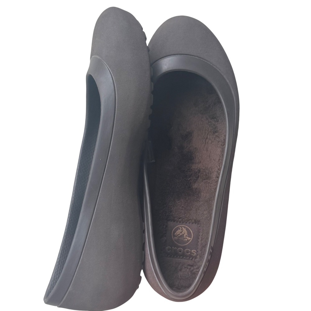 Crocs Alice Work Flats Brown Faux Fur Lined Slip On Shoes Womens Size‎ 8 EUC - Picture 7 of 7
